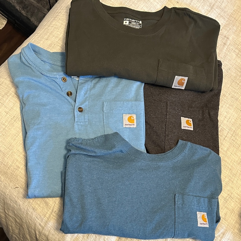 Carhartt Men's T-Shirts in Light Blue, Dark Brown, and Olive